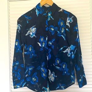 Banana Republic Dillon Classic Fit Sheer Textured Floral Button-Up Blouse XXSP